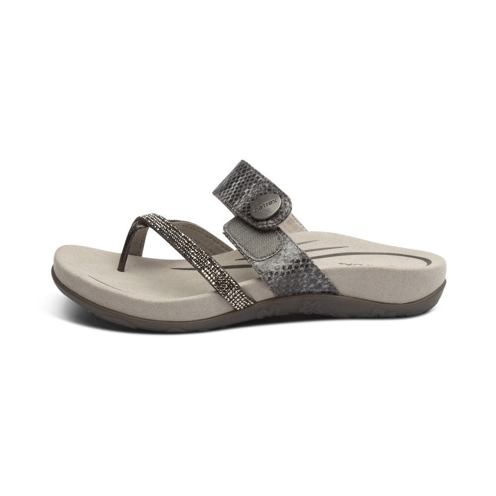 Aetrex Women's Izzy Adjustable Sandals - Black | USA 8KVDA7L